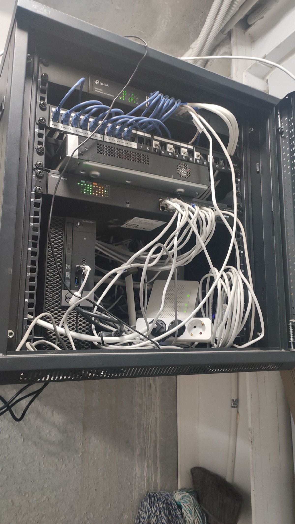 Server rack with NVR and network equipment